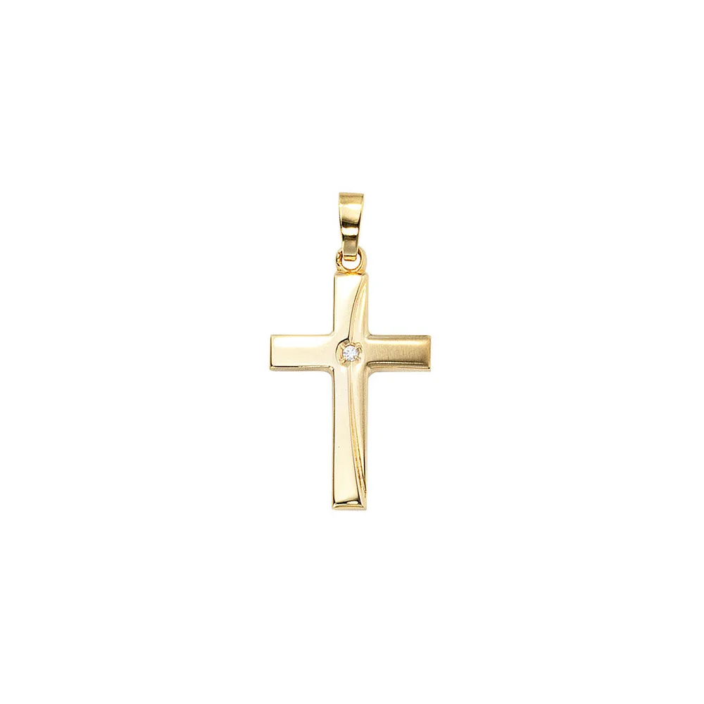 Anhänger Kreuz 333 Gold Gelbgold mattiert 1 Zirkonia Kreuzanhänger Goldkreuz