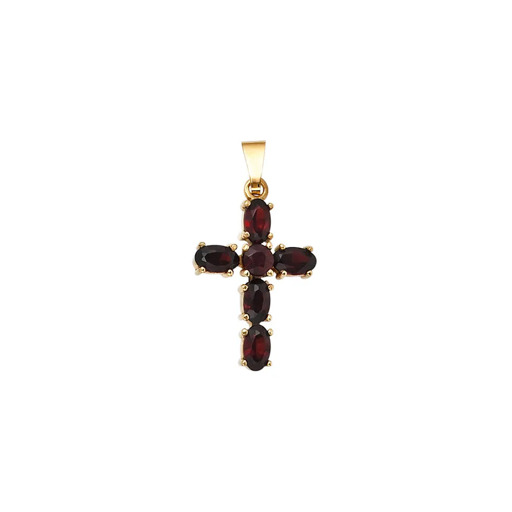 Anhänger Kreuz 375 Gold Gelbgold 6 Granate rot Kreuzanhänger Goldkreuz