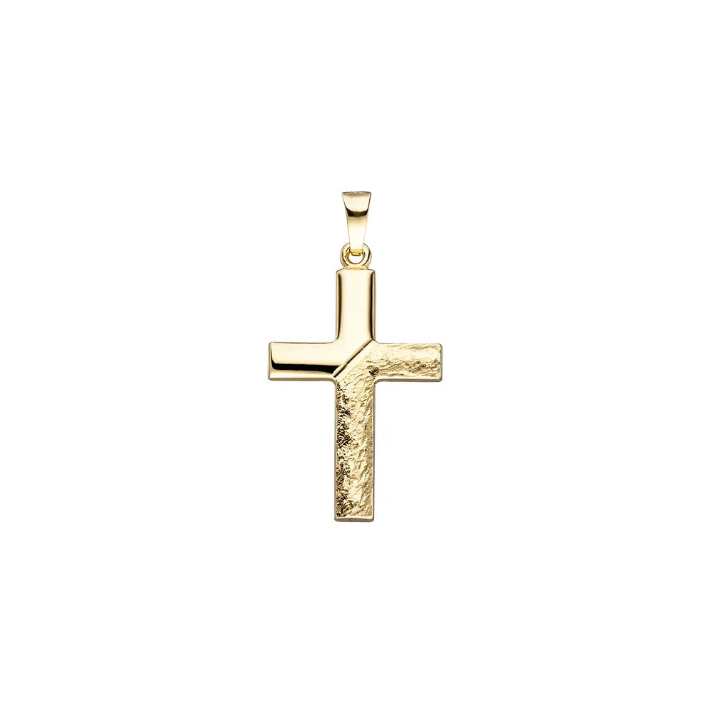 Anhänger Kreuz 585 Gold Gelbgold gehämmert Goldanhänger Goldkreuz Kreuzanhänger