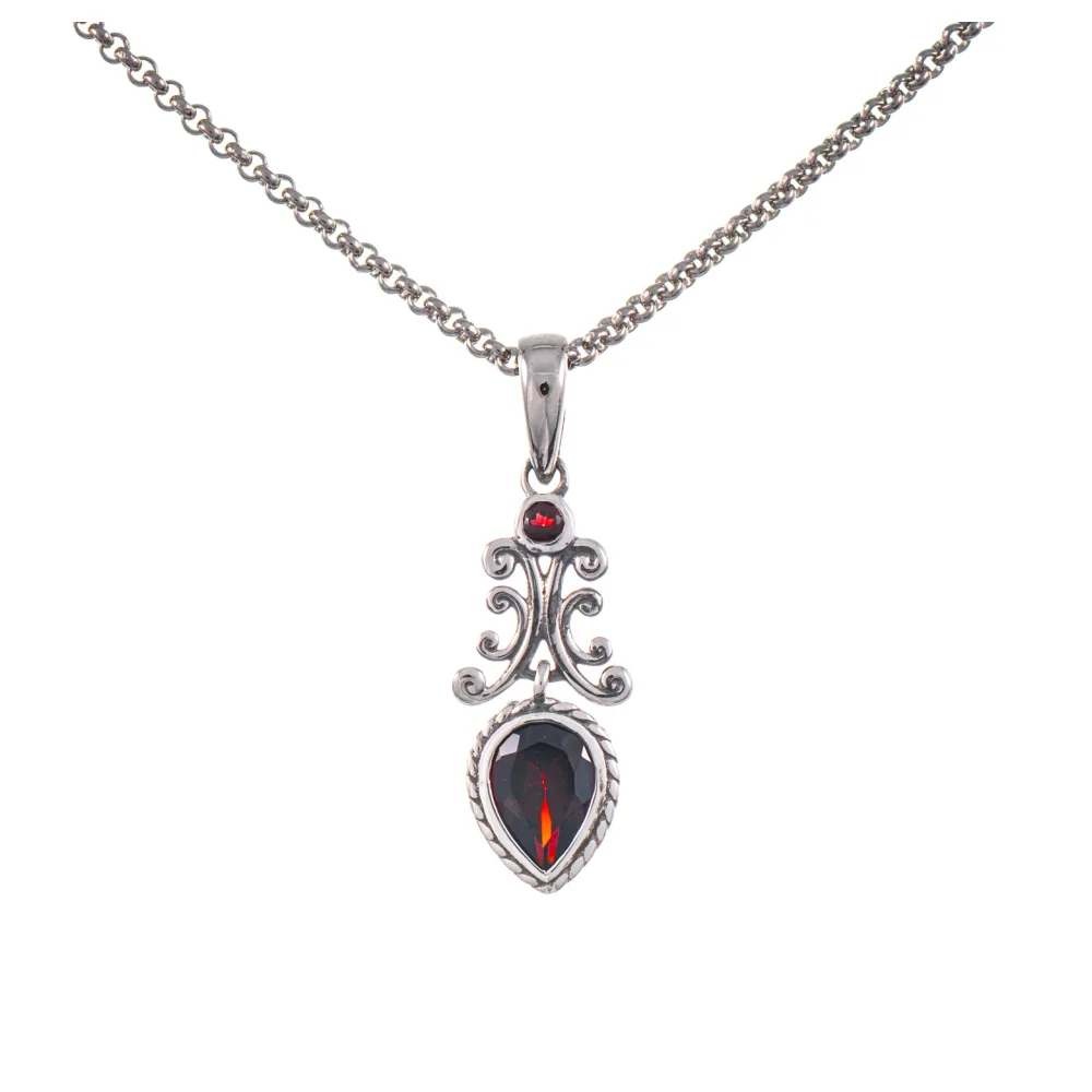 Anhänger mit Kette 925 Silber geschwärzt Granat