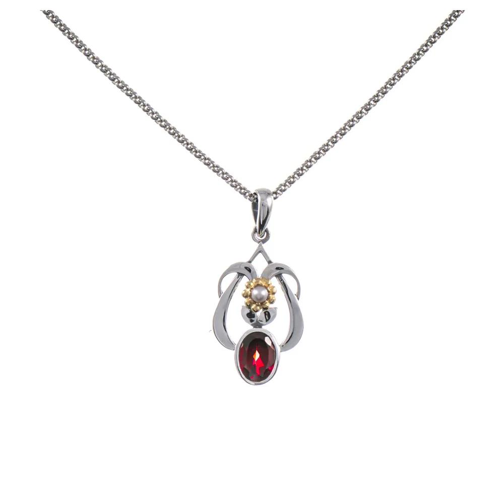 Anhänger mit Kette 925 Silber geschwärzt Granat Perle