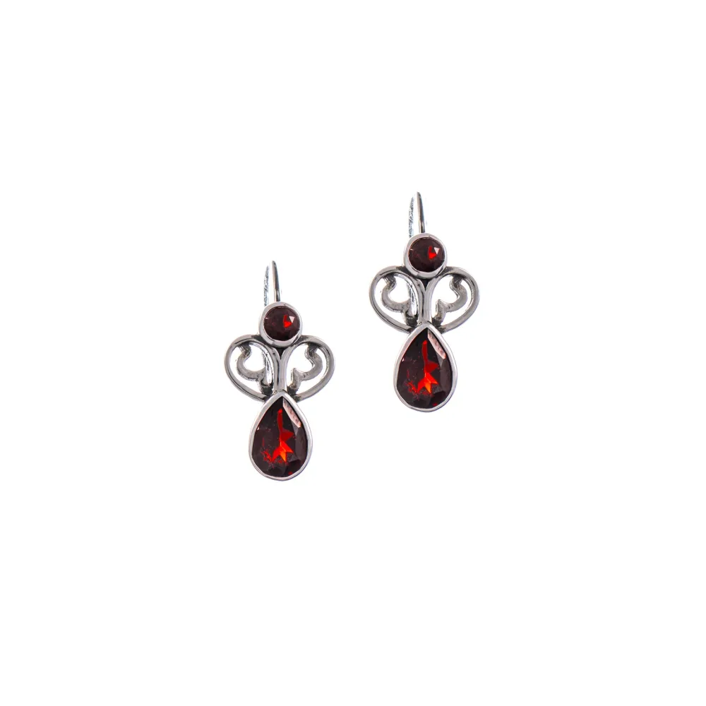 Ohrringe Bouton 925 Silber geschwärzt Granat