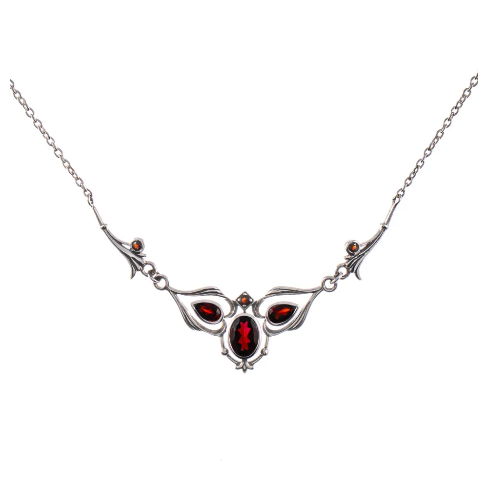 Collier 925 Silber geschwärzt Granat