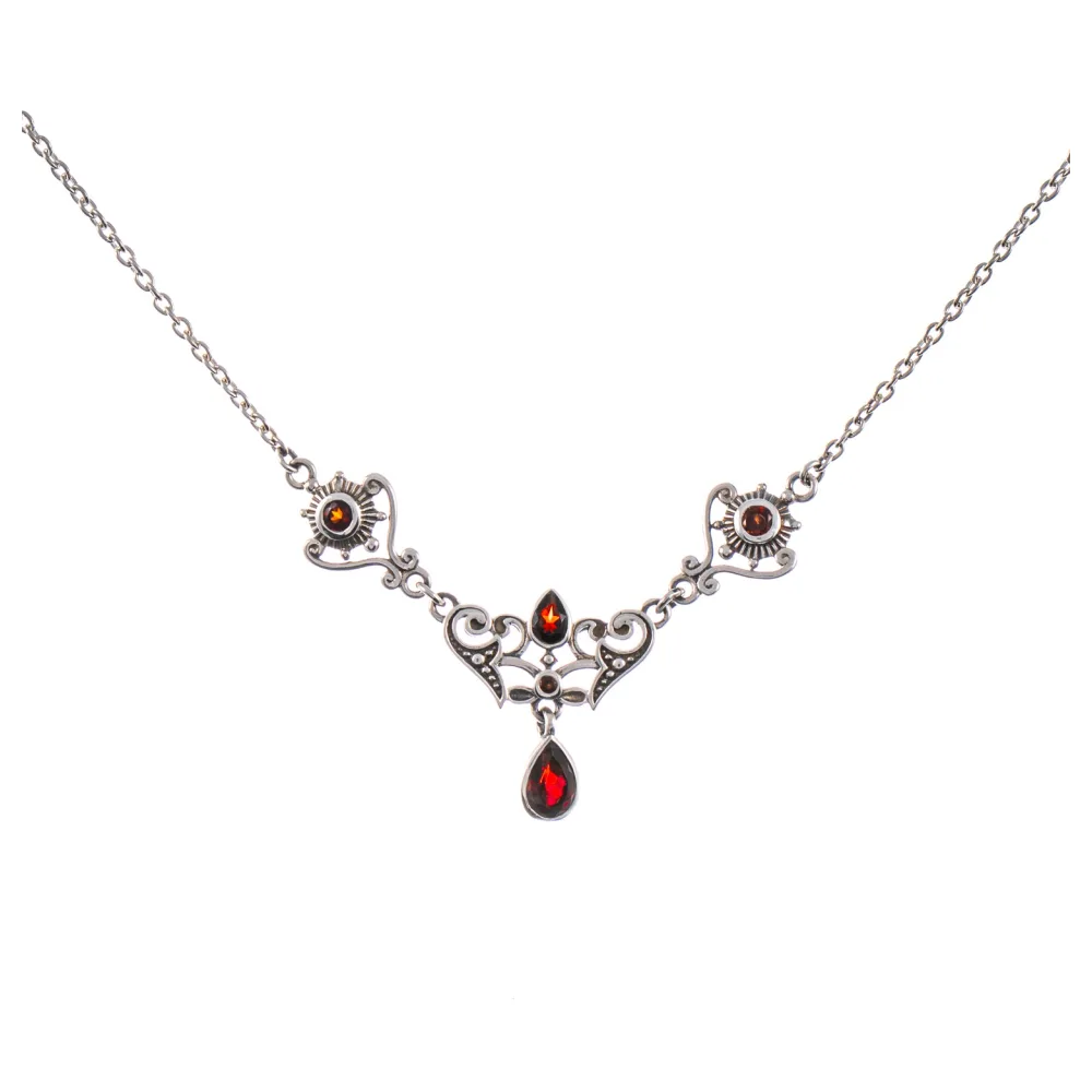 Collier 925 Silber geschwärzt Granat