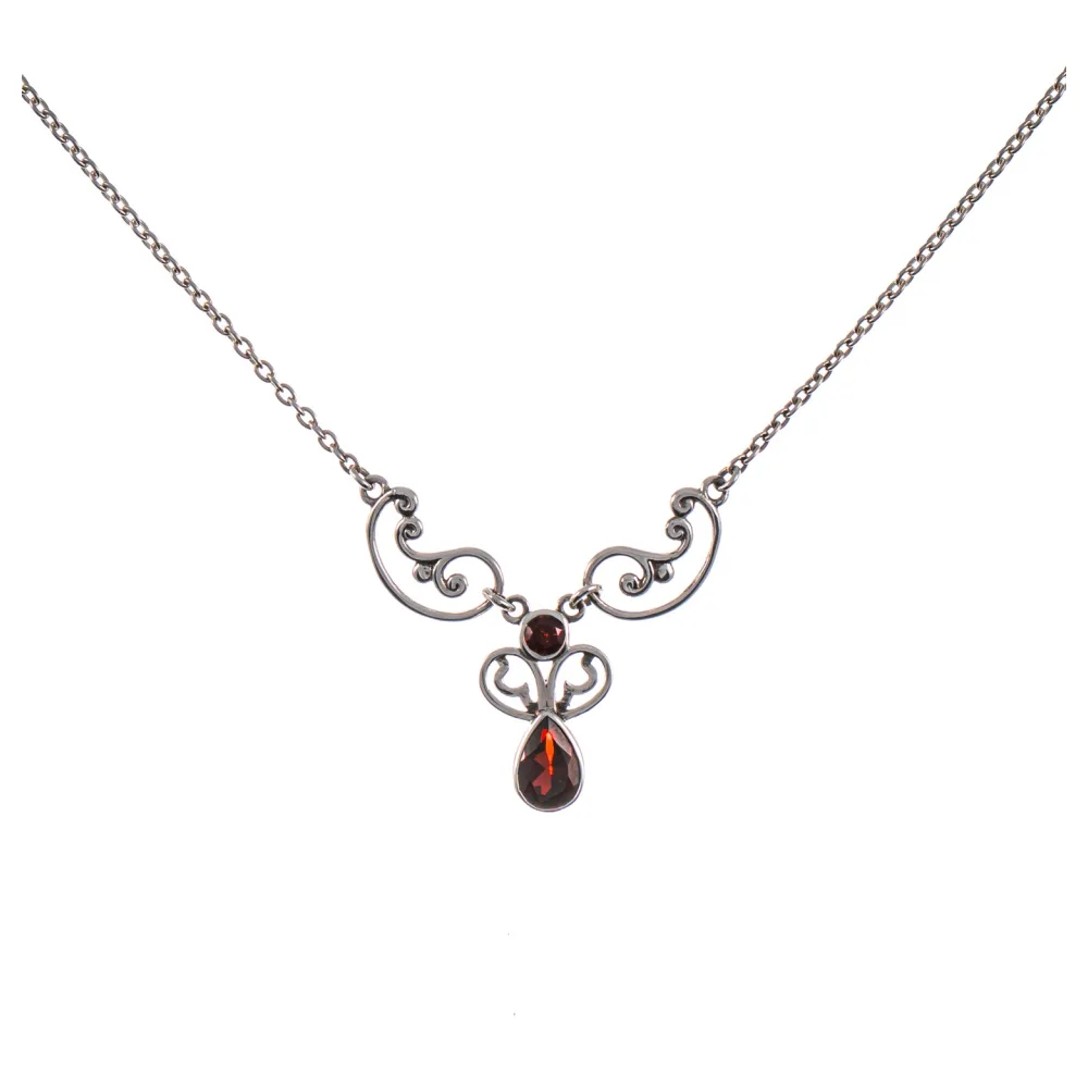Collier 925 Silber geschwärzt Granat