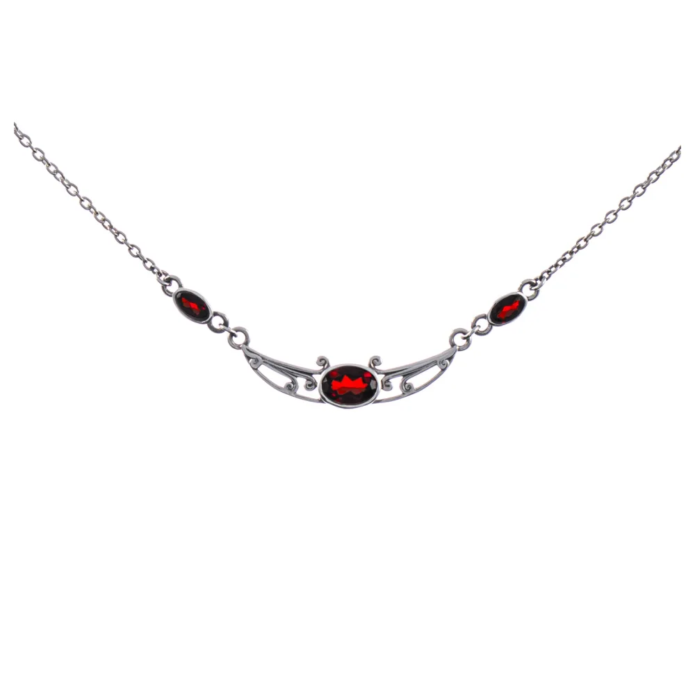 Collier 925 Silber geschwärzt Granat