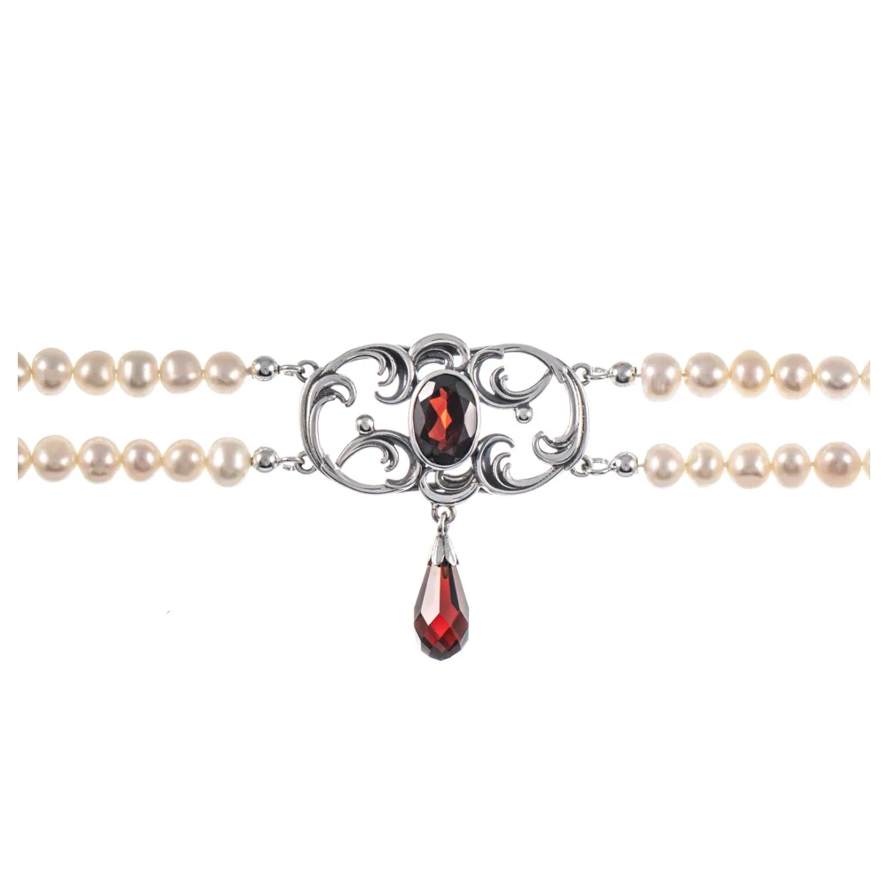 Collier Choker 925 Silber geschwärzt Granat Perle