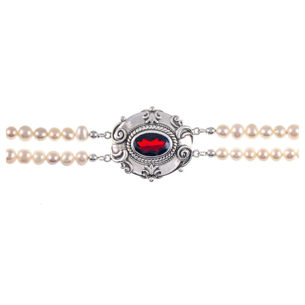 Collier Choker 925 Silber geschwärzt Granat Perle