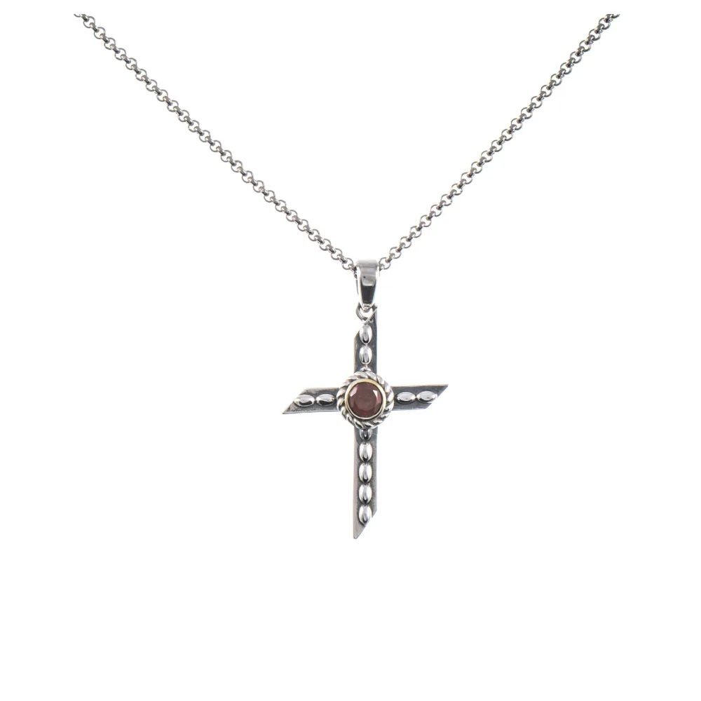 Anhänger Kreuz mit Kette 925 Silber geschwärzt Granat