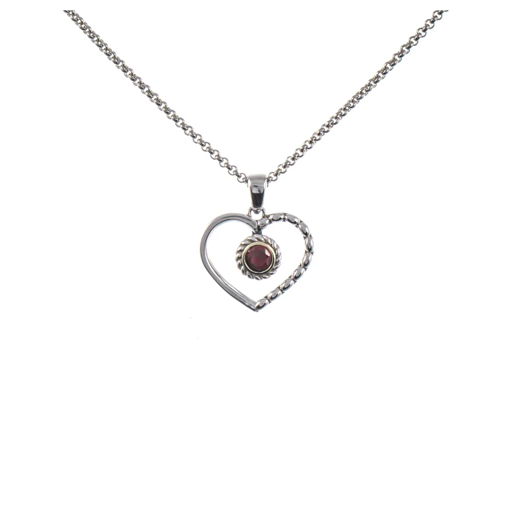 Anhänger Herz mit Kette 925 Silber geschwärzt Granat