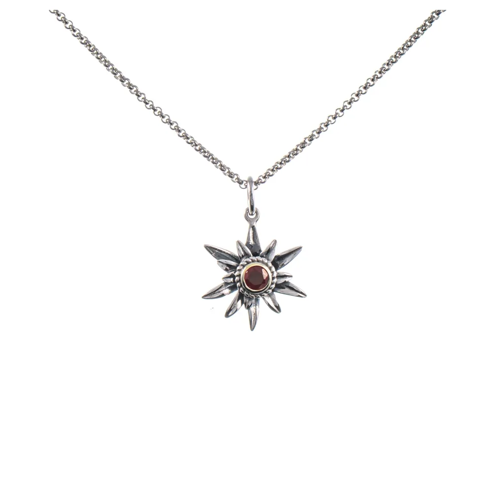 Anhänger Edelweiss mit Kette 925 Silber geschwärzt Granat