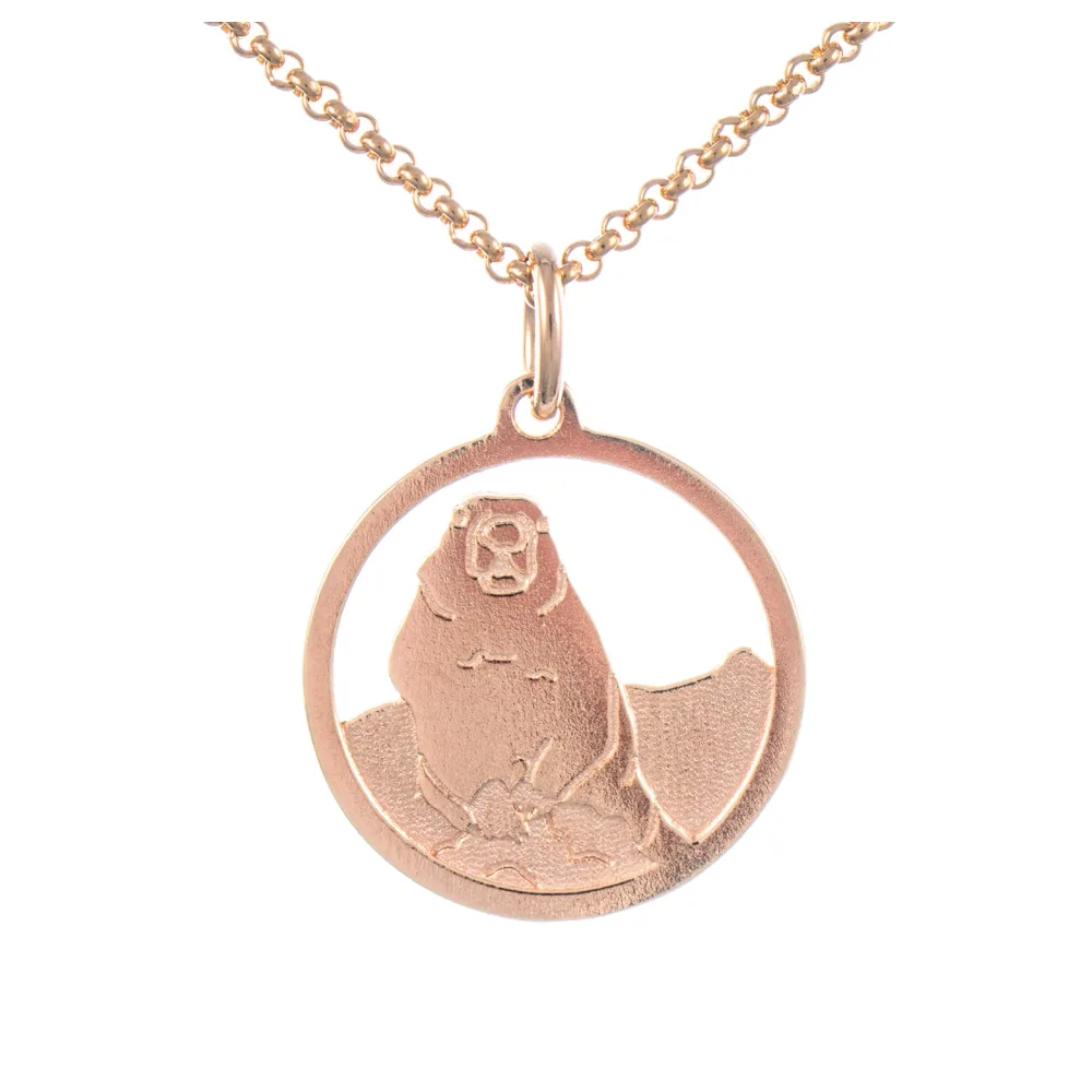 Anhänger Mankei Murmeltier 925 Silber rosé vergoldet mit Kette 45cm