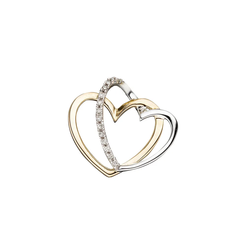 Anhänger Herzen 585 Gold Gelbgold bicolor 14 Diamanten Brillanten Herzanhänger