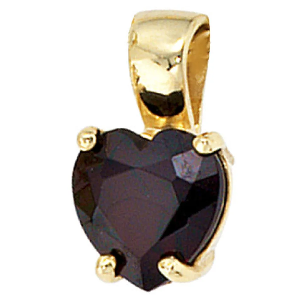 Anhänger Herz 333 Gold Gelbgold 1 Granat rot Herzanhänger