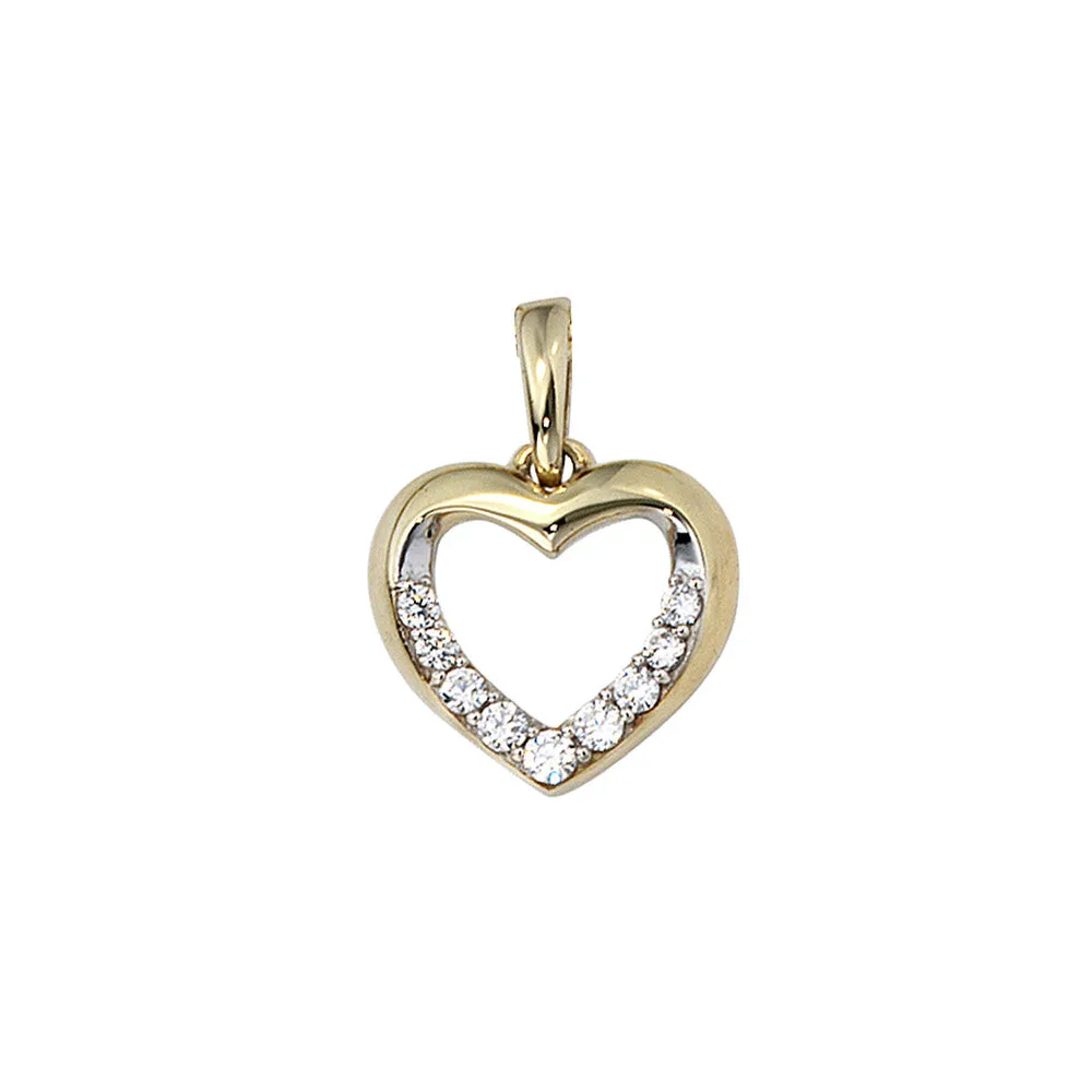 Anhänger Herz 333 Gold Gelbgold bicolor mit Zirkonia Herzanhänger