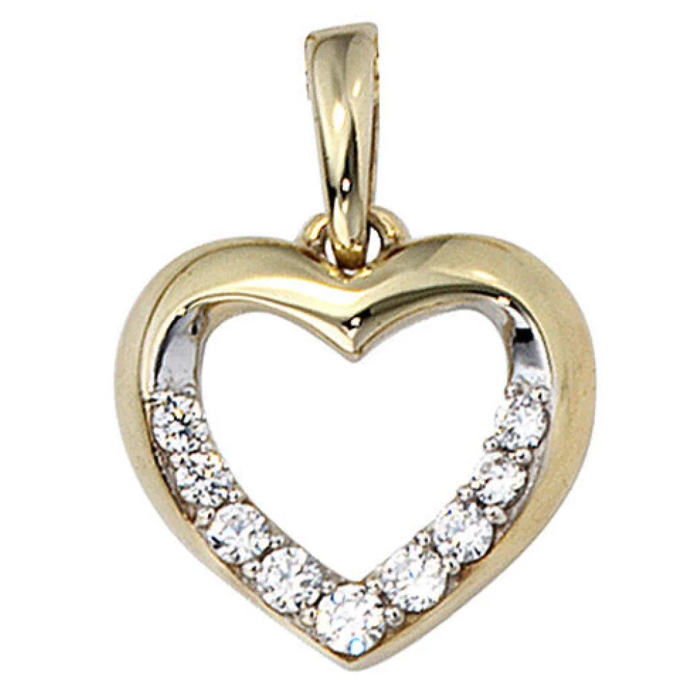 Anhänger Herz 333 Gold Gelbgold bicolor mit Zirkonia Herzanhänger