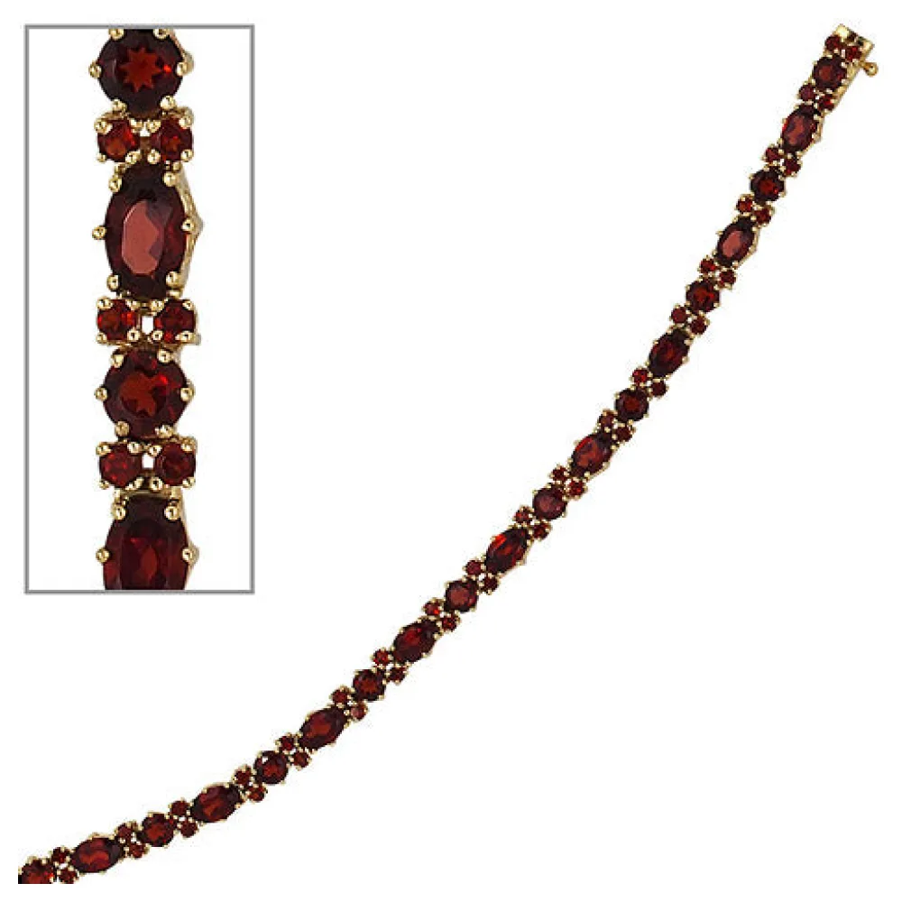Armband 333 Gold Gelbgold und 72 Granate rot 19 cm Goldarmband