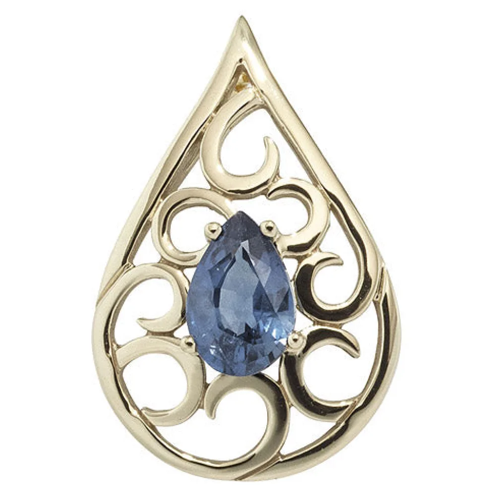 Anhänger Tropfen 585 Gold Gelbgold 1 blauer Safir Tropfenform Goldanhänger