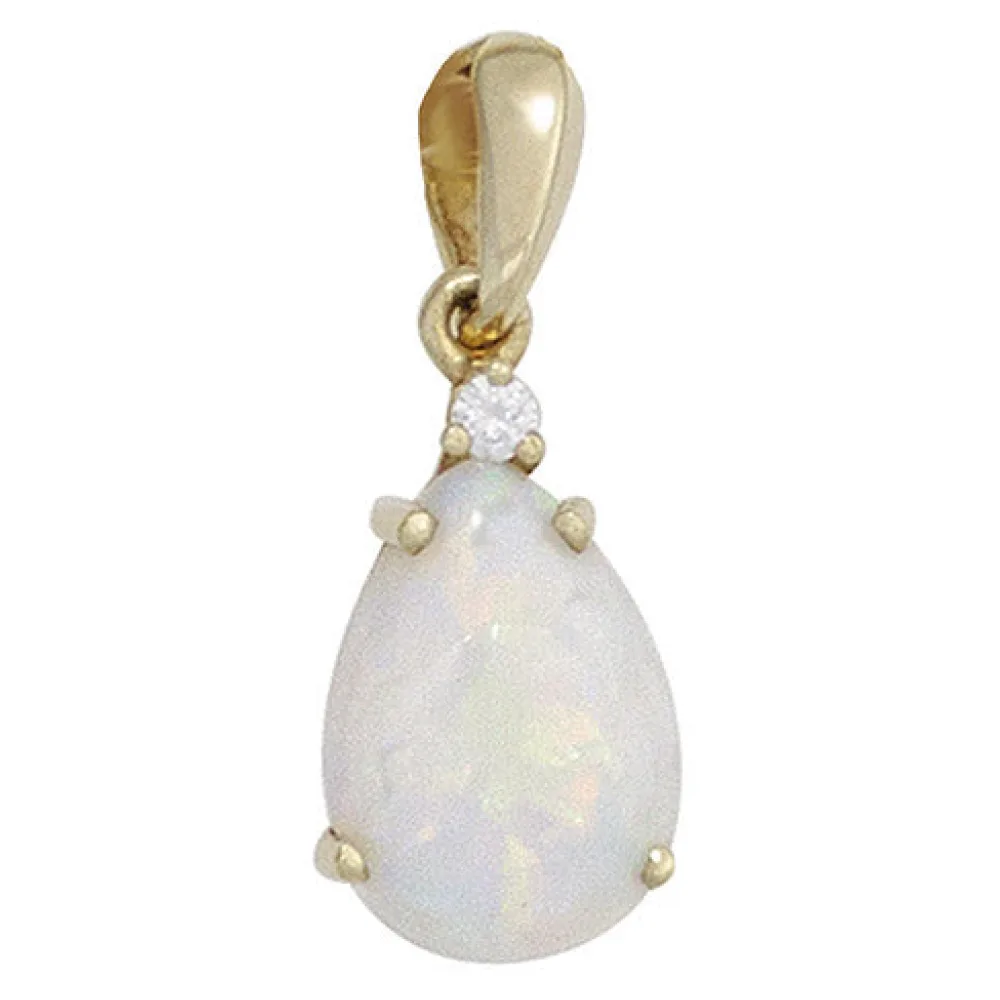 Anhänger Tropfen 585 Gold Gelbgold 1 Opal 1 Diamant Brillant 0 02ct.
