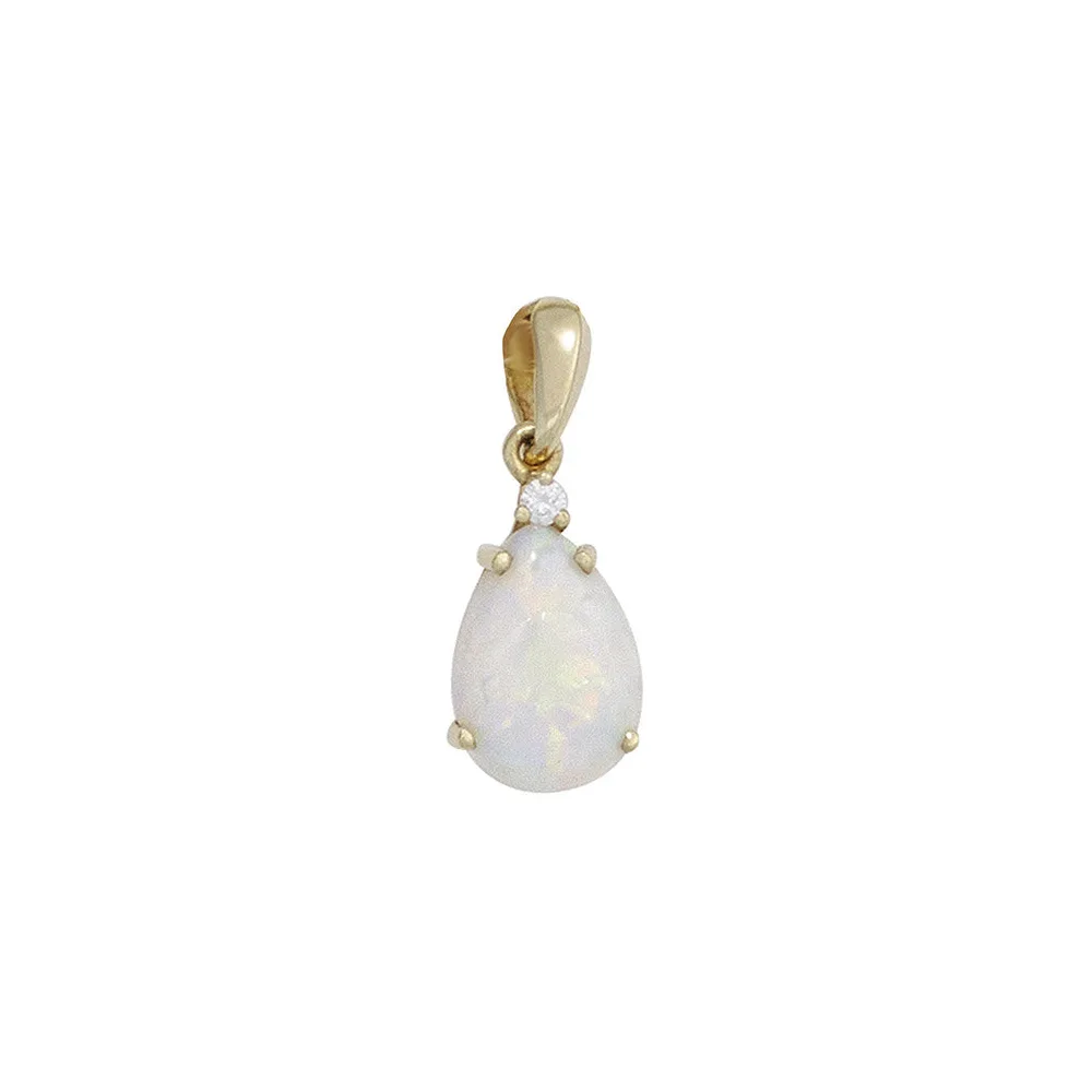 Anhänger Tropfen 585 Gold Gelbgold 1 Opal 1 Diamant Brillant 0 02ct.