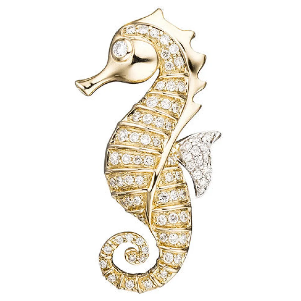 Anhänger Seepferdchen 585 Gelbgold 73 Diamanten Brillanten Goldanhänger