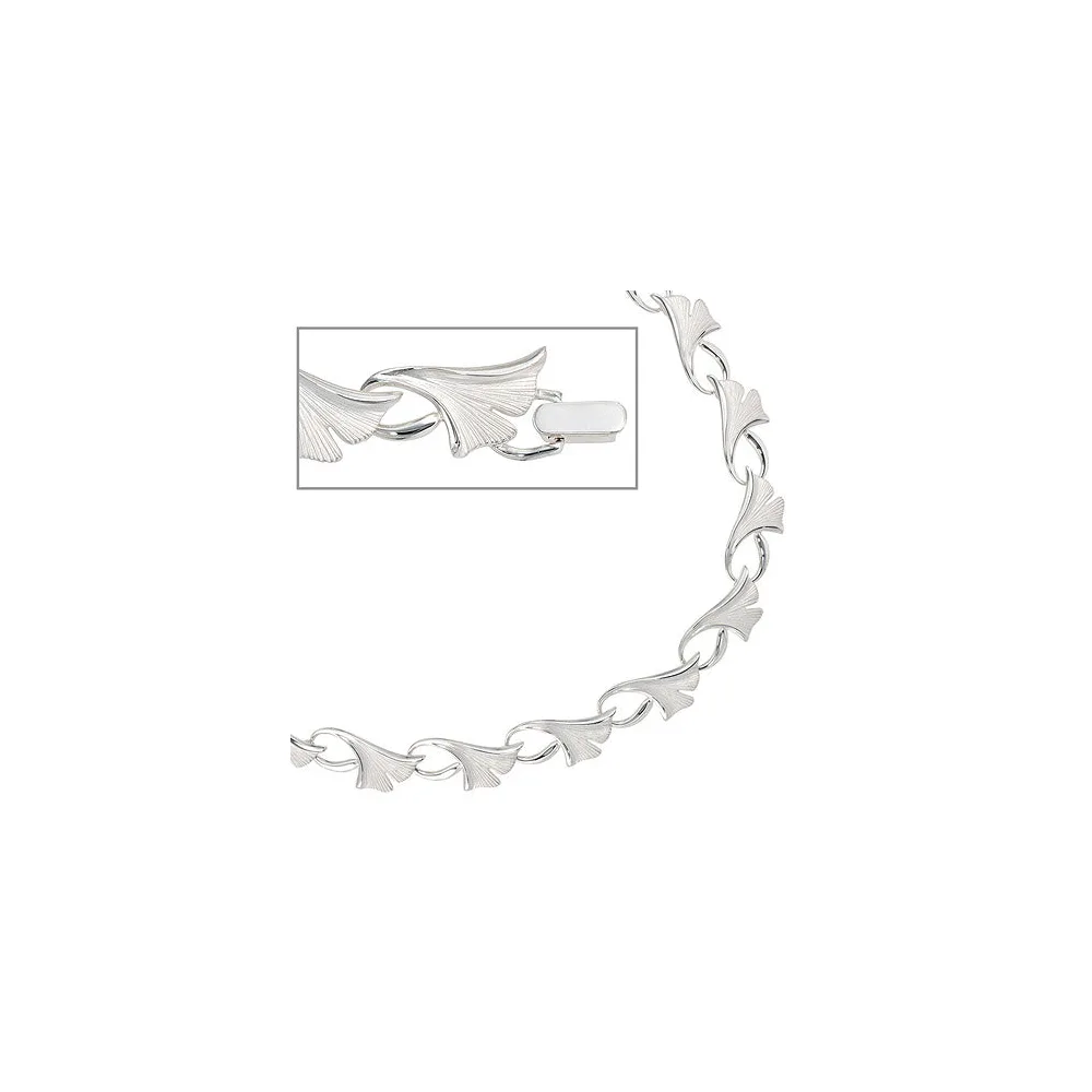Collier Halskette Ginko Ginkgo 925 Silber mattiert 47 cm Kette Silberkette