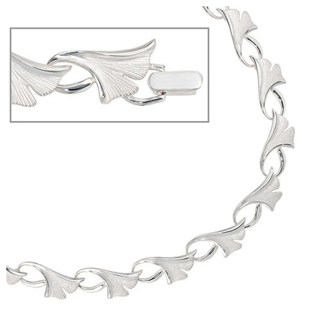 Collier Halskette Ginko Ginkgo 925 Silber mattiert 47 cm Kette Silberkette