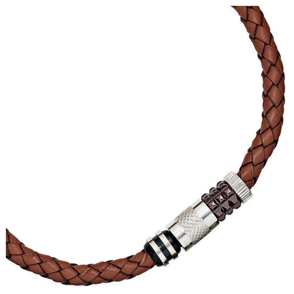 Collier Halskette Leder braun mit Edelstahl teilplattiert 45 cm Kette Lederkette