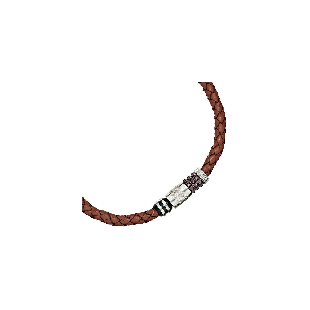Collier Halskette Leder braun mit Edelstahl teilplattiert 45 cm Kette Lederkette