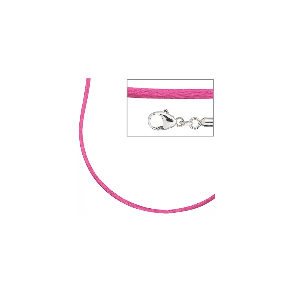 Collier Halskette Seide pink 42 cm Verschluss 925 Silber Kette