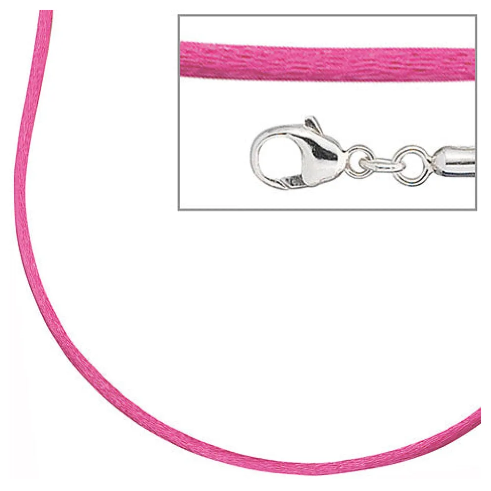 Collier Halskette Seide pink 42 cm Verschluss 925 Silber Kette