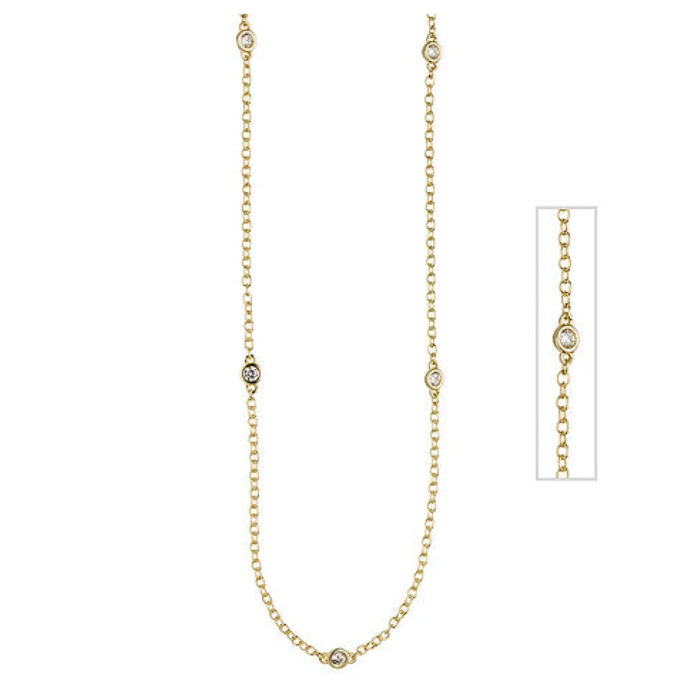 Collier Halskette 925 Sterling Silber gold vergoldet 7 Zirkonia 47 cm Kette