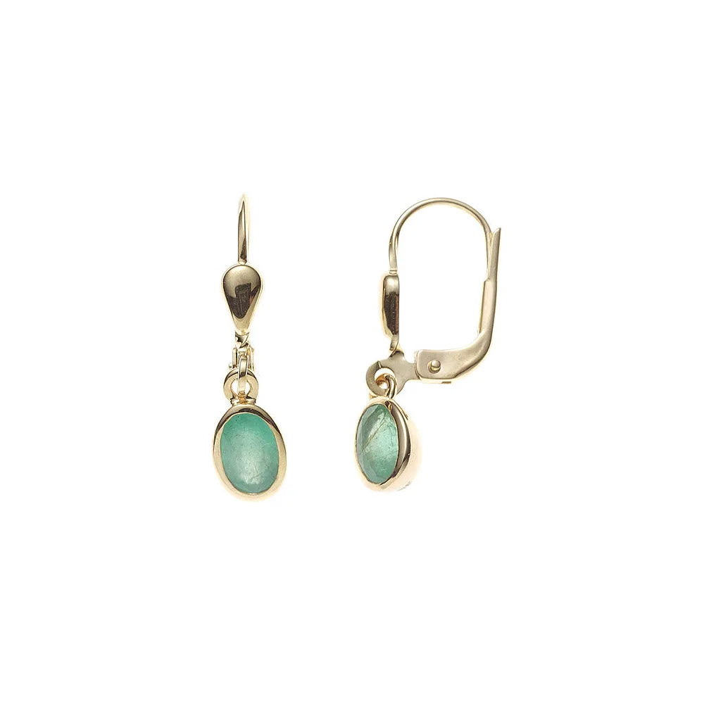 Boutons oval 585 Gold Gelbgold 2 Smaragde grün Ohrringe Ohrhänger Goldohrringe