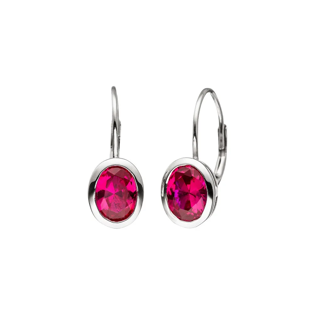 Boutons oval 925 Sterling Silber 2 Zirkonia rot Ohrringe Ohrhänger Goldohrringe