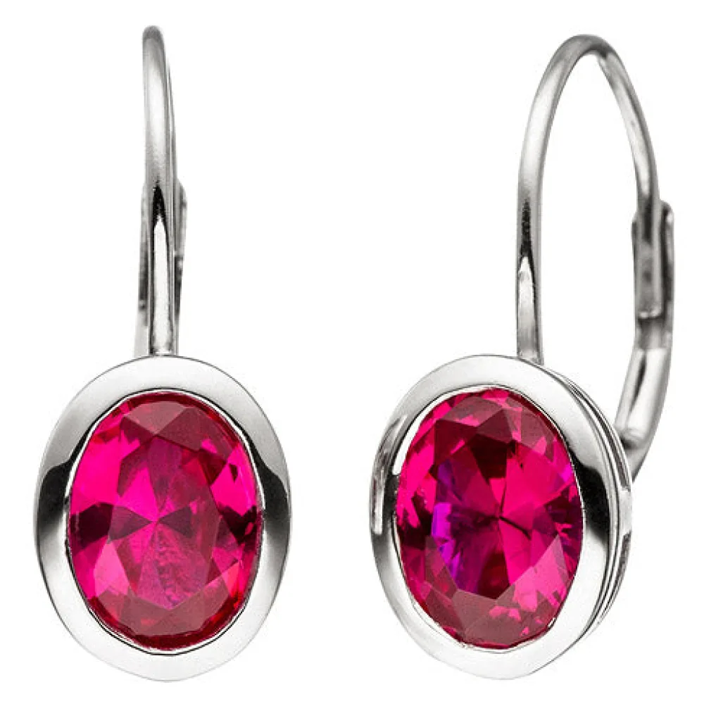 Boutons oval 925 Sterling Silber 2 Zirkonia rot Ohrringe Ohrhänger Goldohrringe