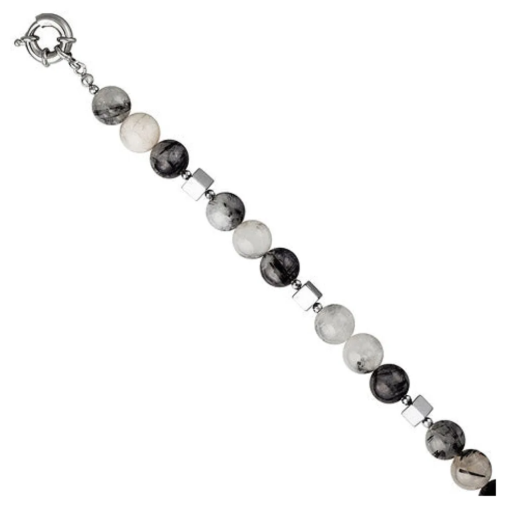 Collier Edelsteinkette Rutilquarz mit Hämatin 45 cm Halskette Kette grau