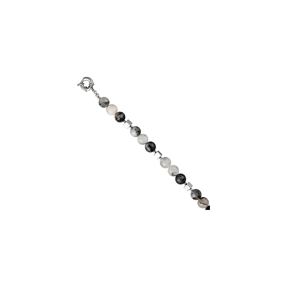 Collier Edelsteinkette Rutilquarz mit Hämatin 45 cm Halskette Kette grau