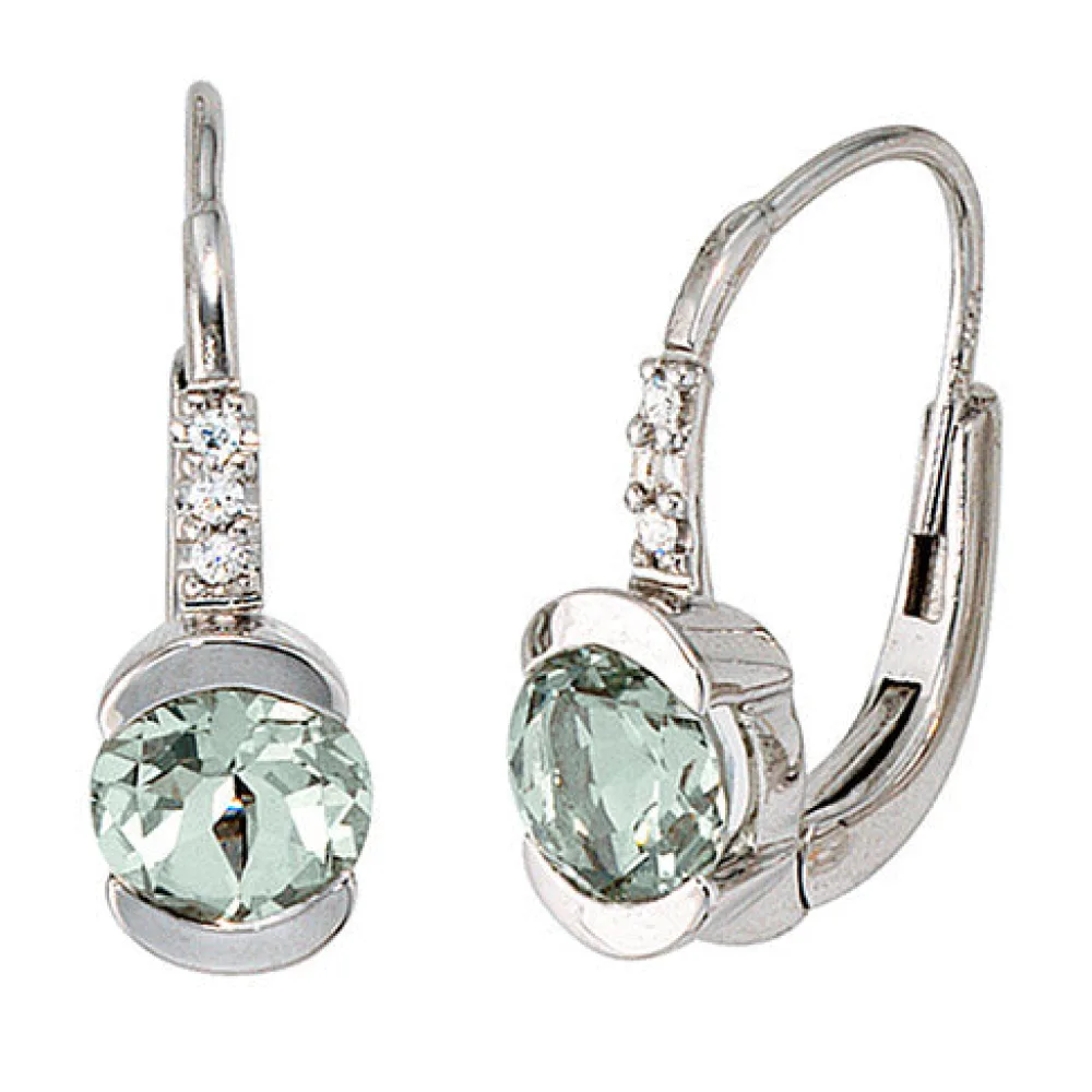 Boutons 585 Gold Weißgold 6 Diamanten 2 Amethyste grün Ohrringe Ohrhänger
