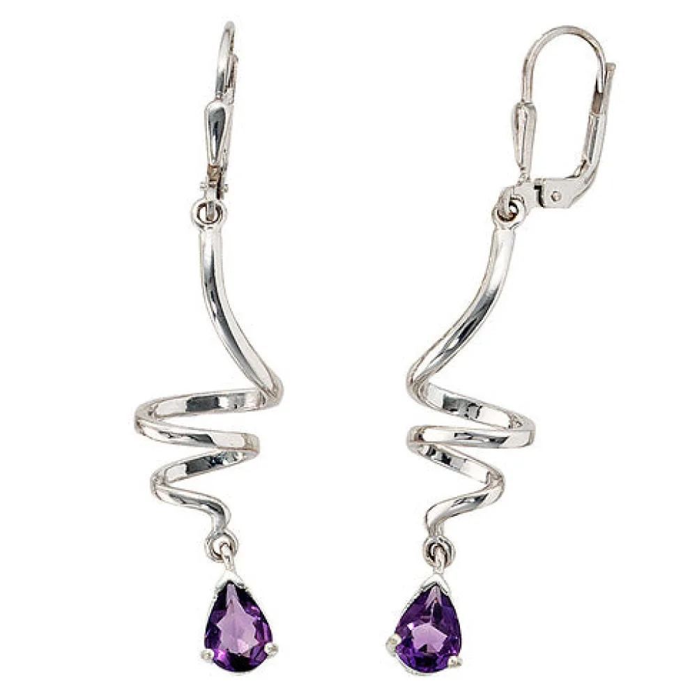 Boutons 925 Sterling Silber 2 Amethyste lila violett Ohrringe Ohrhänger