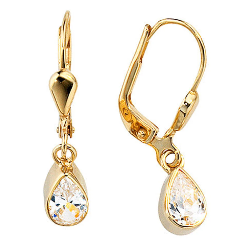 Boutons Tropfen 333 Gold Gelbgold 2 Zirkonia Ohrringe Ohrhänger Goldohrringe
