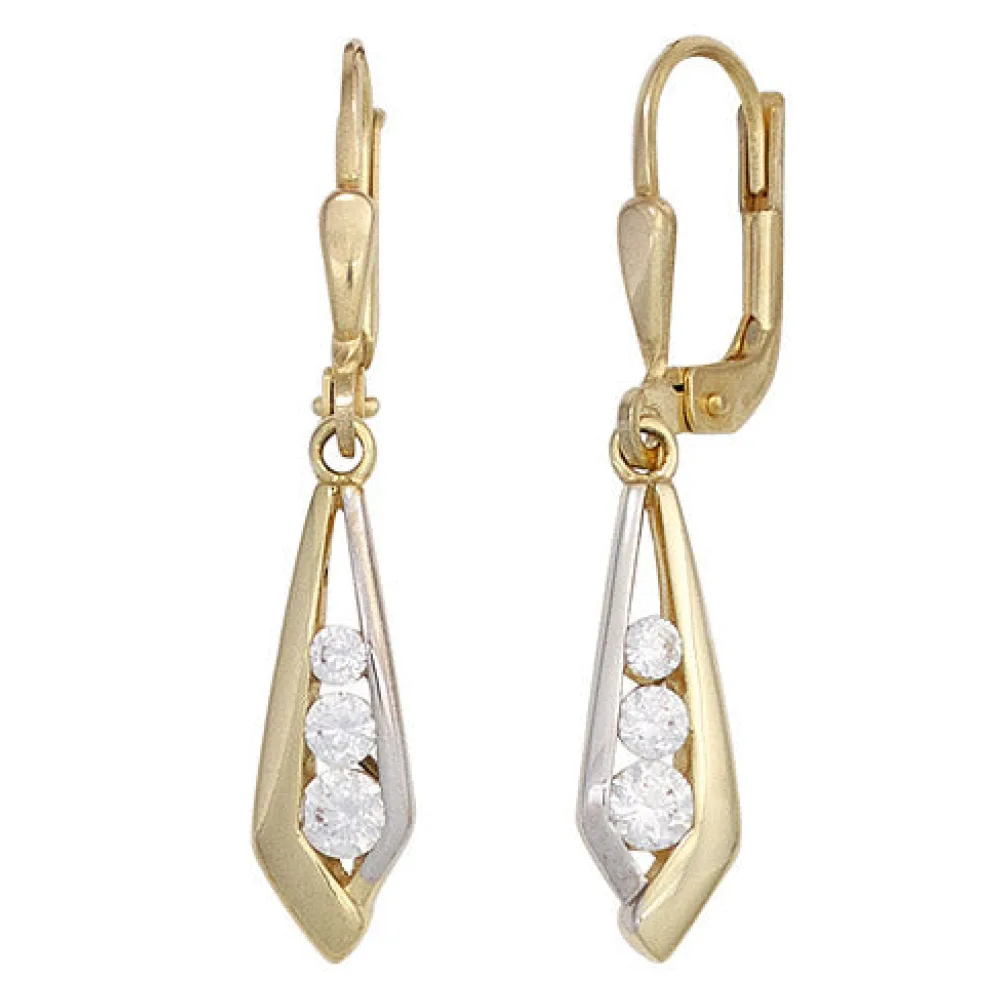 Boutons 333 Gold Gelbgold bicolor 6 Zirkonia Ohrringe Ohrhänger Goldohrringe