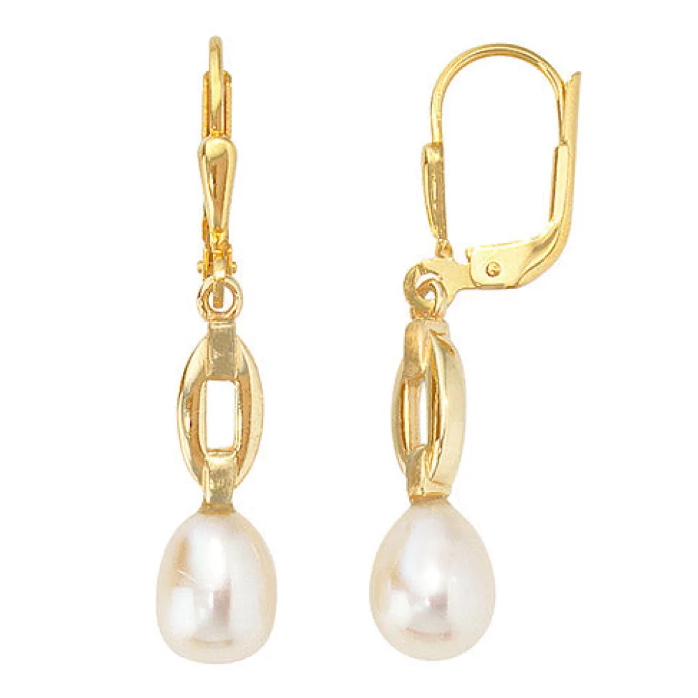 Boutons 333 Gold Gelbgold mattiert 2 Süßwasser Perlen Ohrringe Ohrhänger