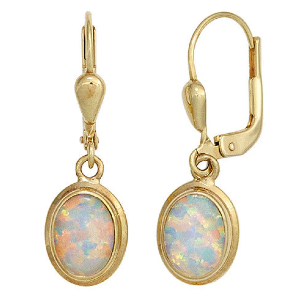 Boutons oval 333 Gold Gelbgold 2 Opale Ohrringe Ohrhänger Goldohrringe