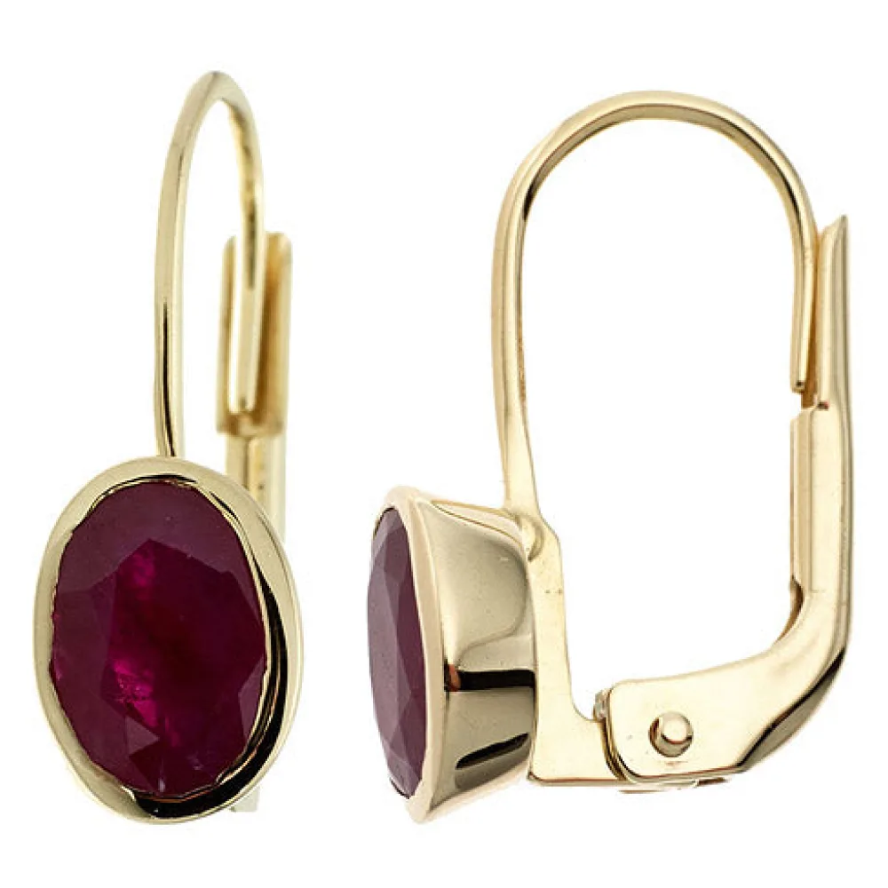 Boutons oval 333 Gold Gelbgold 2 Rubine rot Ohrringe Ohrhänger Goldohrringe