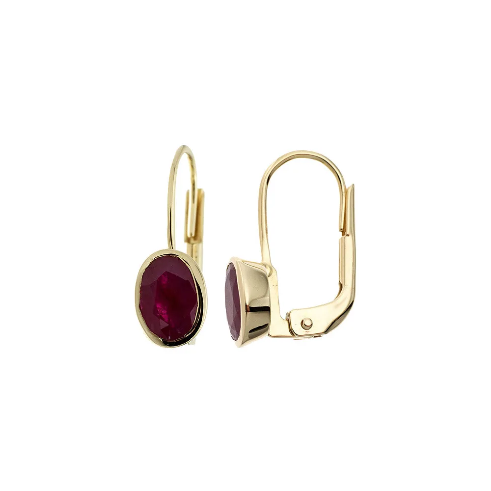 Boutons oval 333 Gold Gelbgold 2 Rubine rot Ohrringe Ohrhänger Goldohrringe