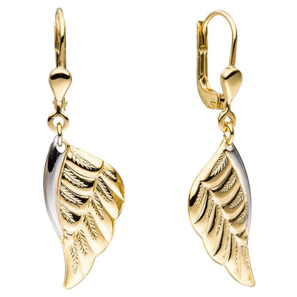 Boutons Flügel Engelsflügel 333 Gold Gelbgold bicolor Ohrringe Ohrhänger