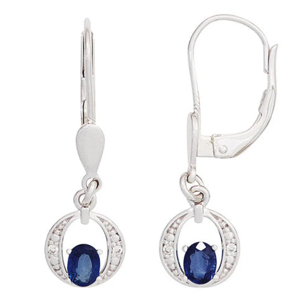 Boutons 585 Gold Weißgold 2 Safire blau 4 Diamanten Ohrringe Ohrhänger