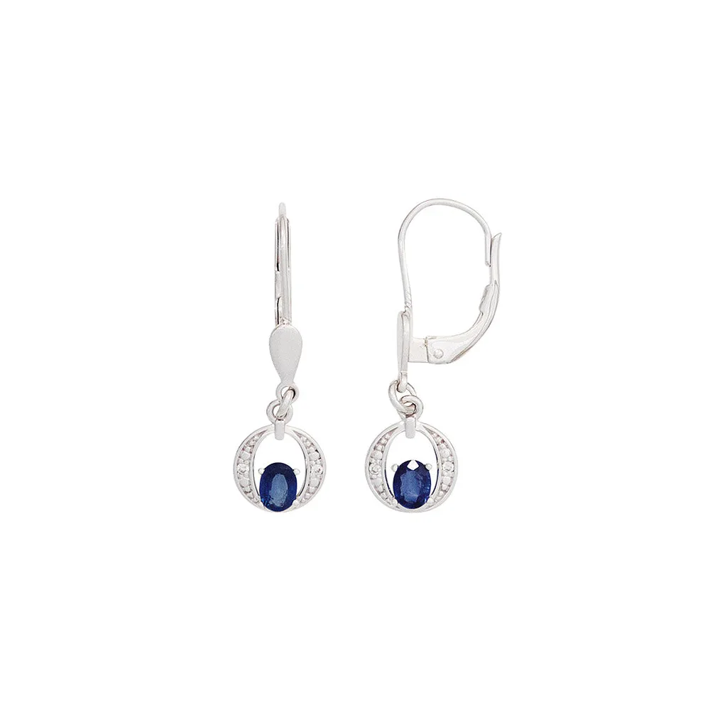 Boutons 585 Gold Weißgold 2 Safire blau 4 Diamanten Ohrringe Ohrhänger