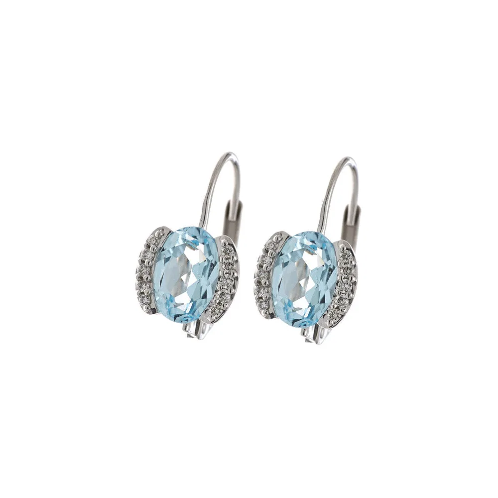 Boutons 585 Gold Weißgold 20 Diamanten 2 Blautopase blau Ohrringe Ohrhänger