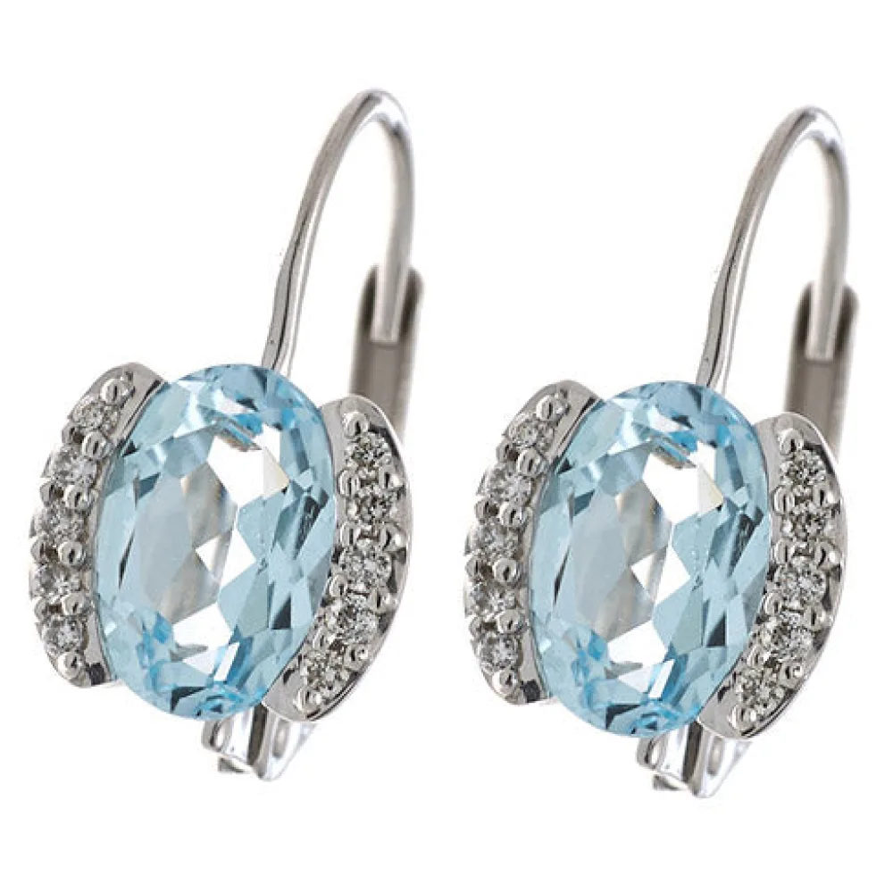 Boutons 585 Gold Weißgold 20 Diamanten 2 Blautopase blau Ohrringe Ohrhänger